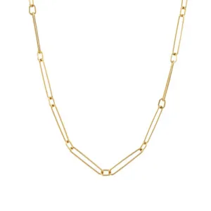 Stretch 18K Yellow Gold Paper Clip Mixed Links Chain Necklace