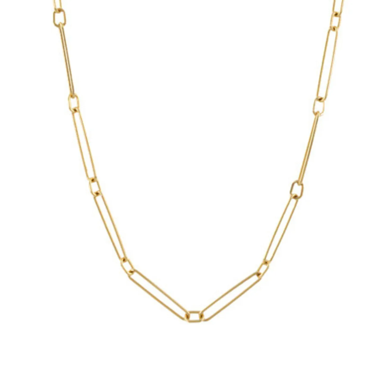 Stretch 18K Yellow Gold Paper Clip Mixed Links Chain Necklace