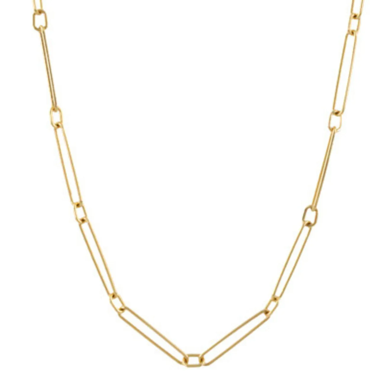 Stretch 18K Yellow Gold Paper Clip Mixed Links Chain Necklace
