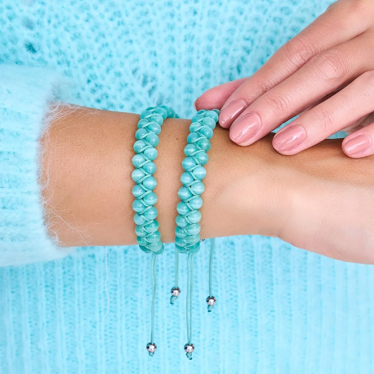 Teal | Silver | Cheshire Glass Double Macrame Bracelet