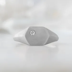 The Hexagon White Diamond Signet Ring | 14K White Gold