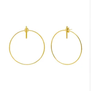 Thin Bar X Open Circle Shape Stud Earring