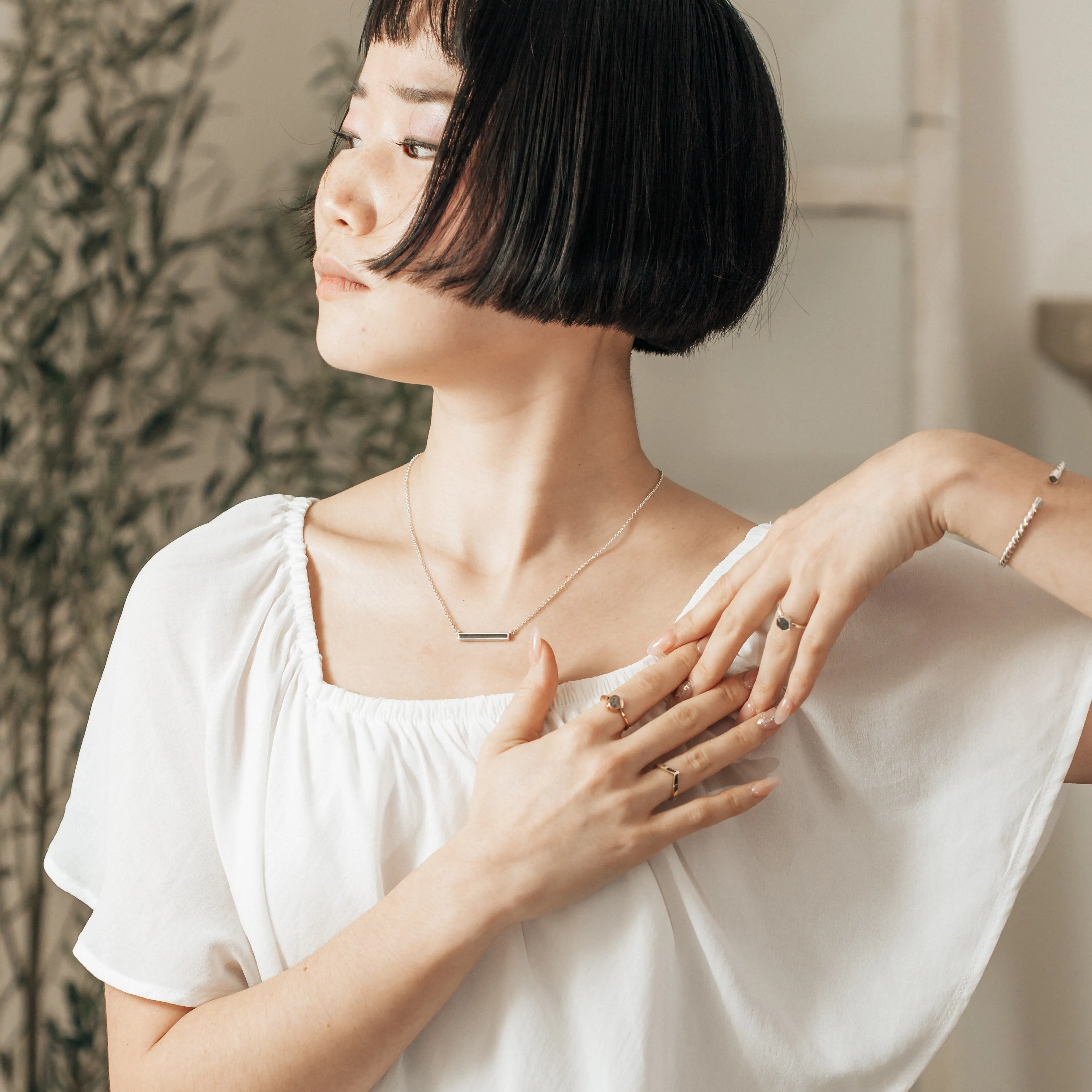 Thin Lateral Bar Cremation Necklace in 14K White Gold