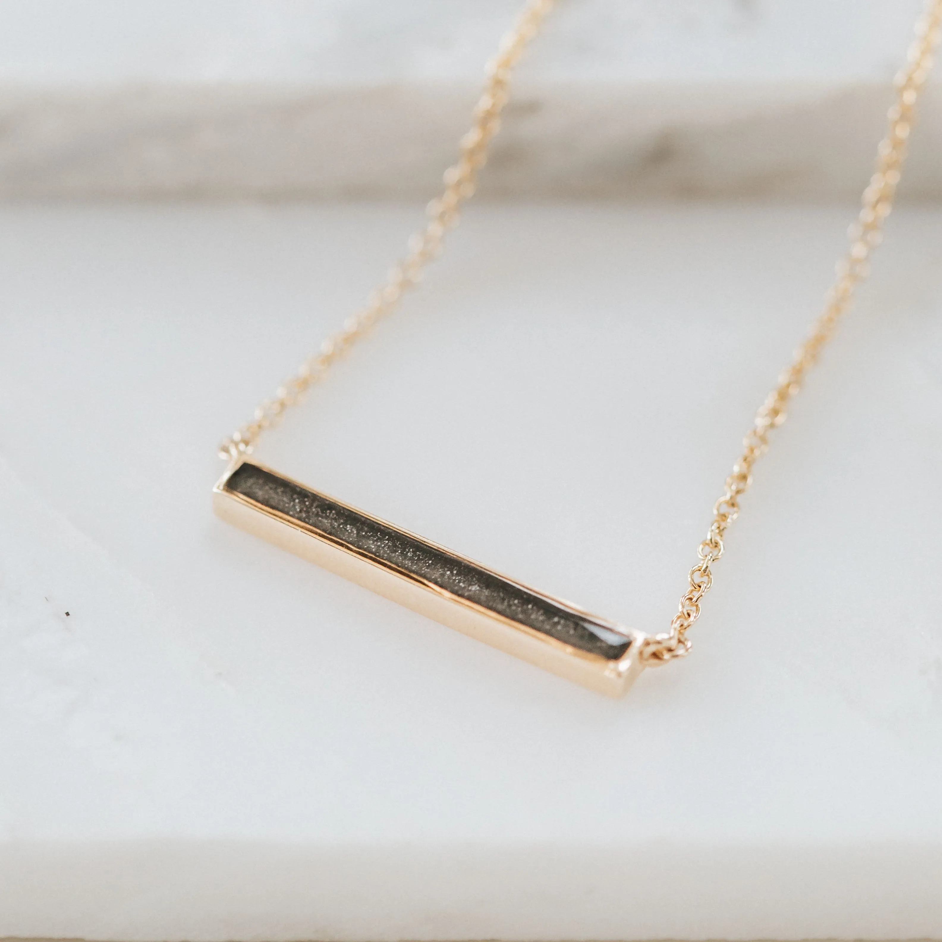 Thin Lateral Bar Cremation Necklace in 14K White Gold