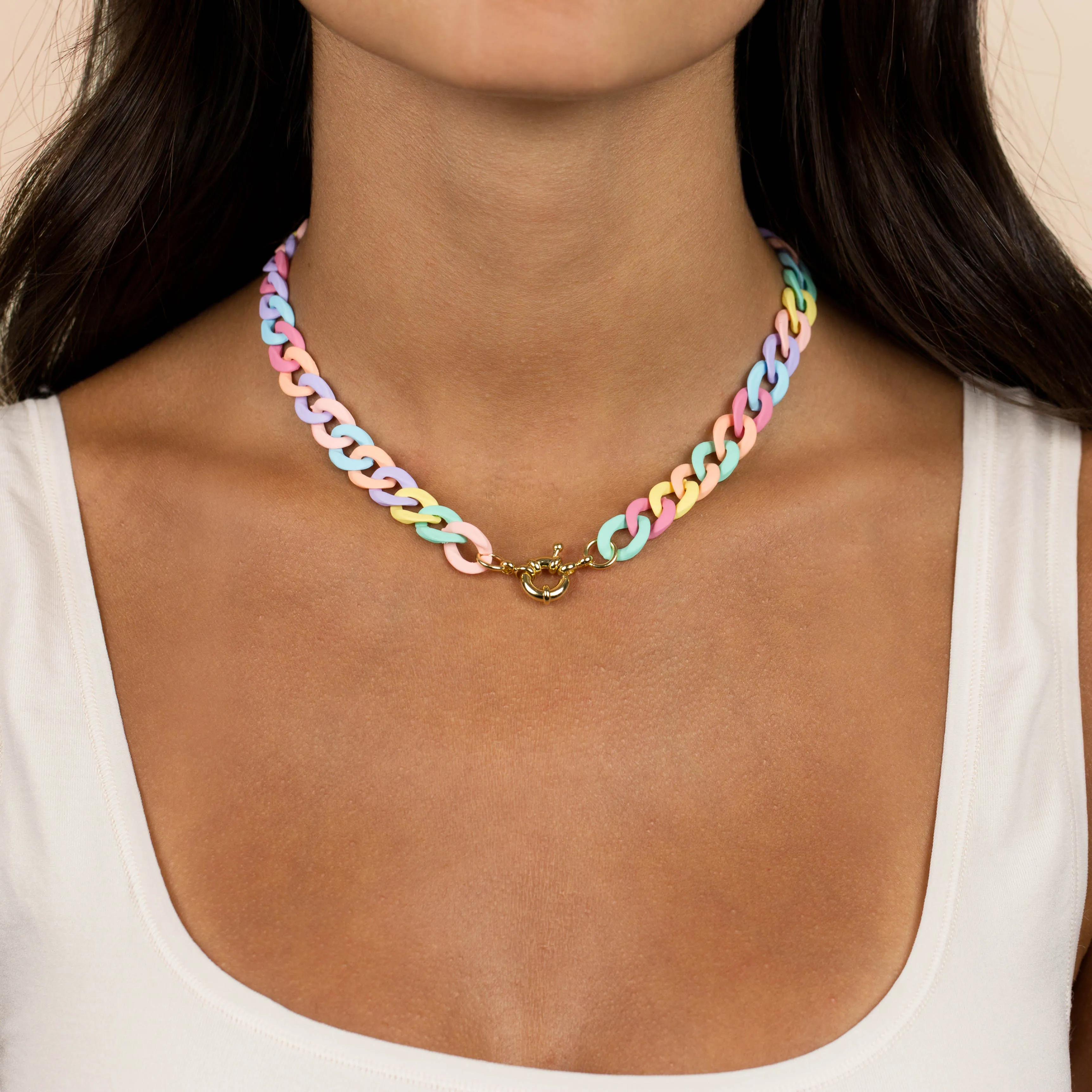 Thin Pastel Colored Chain Link Toggle Necklace