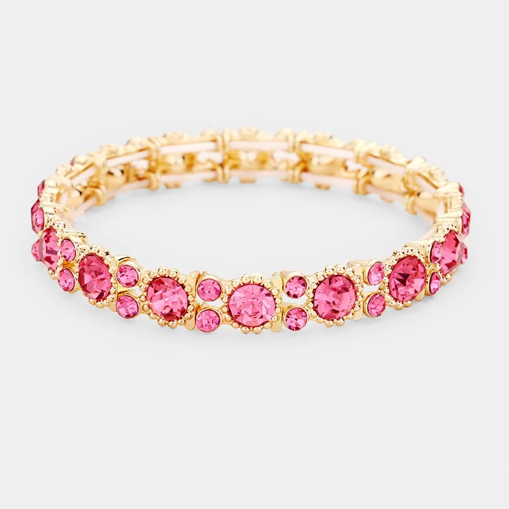 Thin Round Pink Crystal Pageant Bracelet | Prom Bracelet | 425203