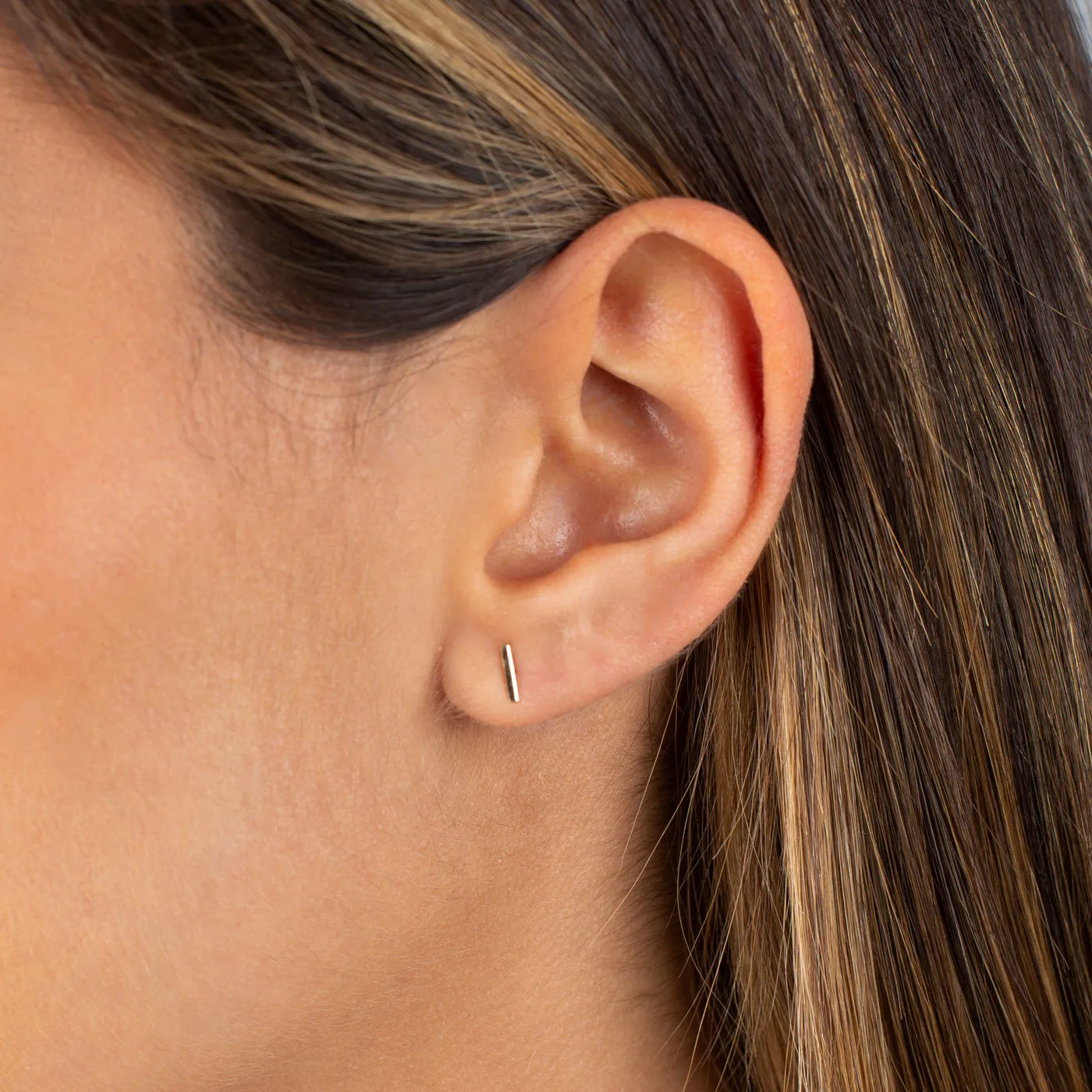 Thin Solid Bar Stud Earring 14K