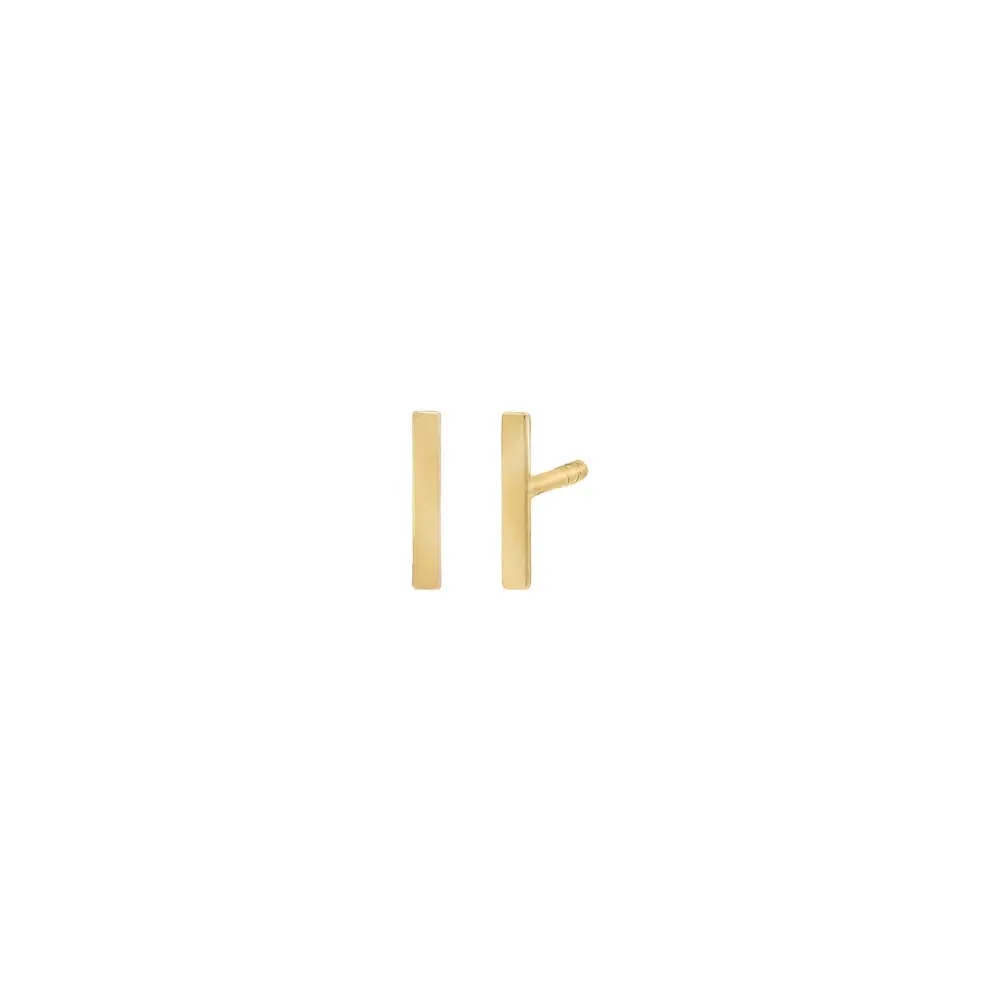 Thin Solid Bar Stud Earring 14K