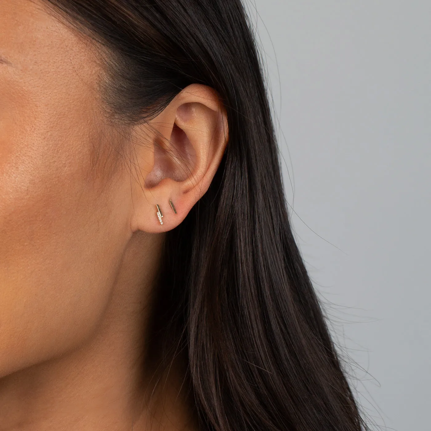 Thin Solid Bar Stud Earring 14K