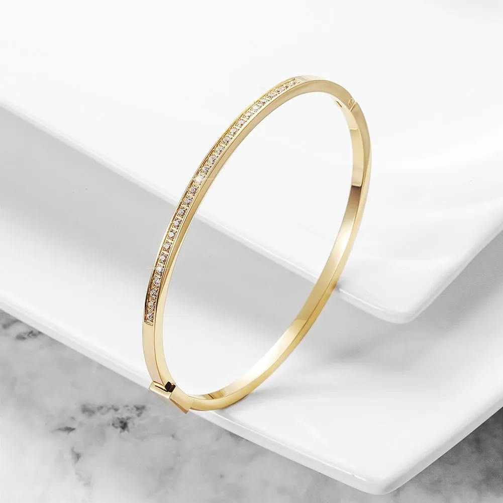 Thin Stackable Bangles - Gold, Rose Gold, Silver CZ Pave Bracelets for Women