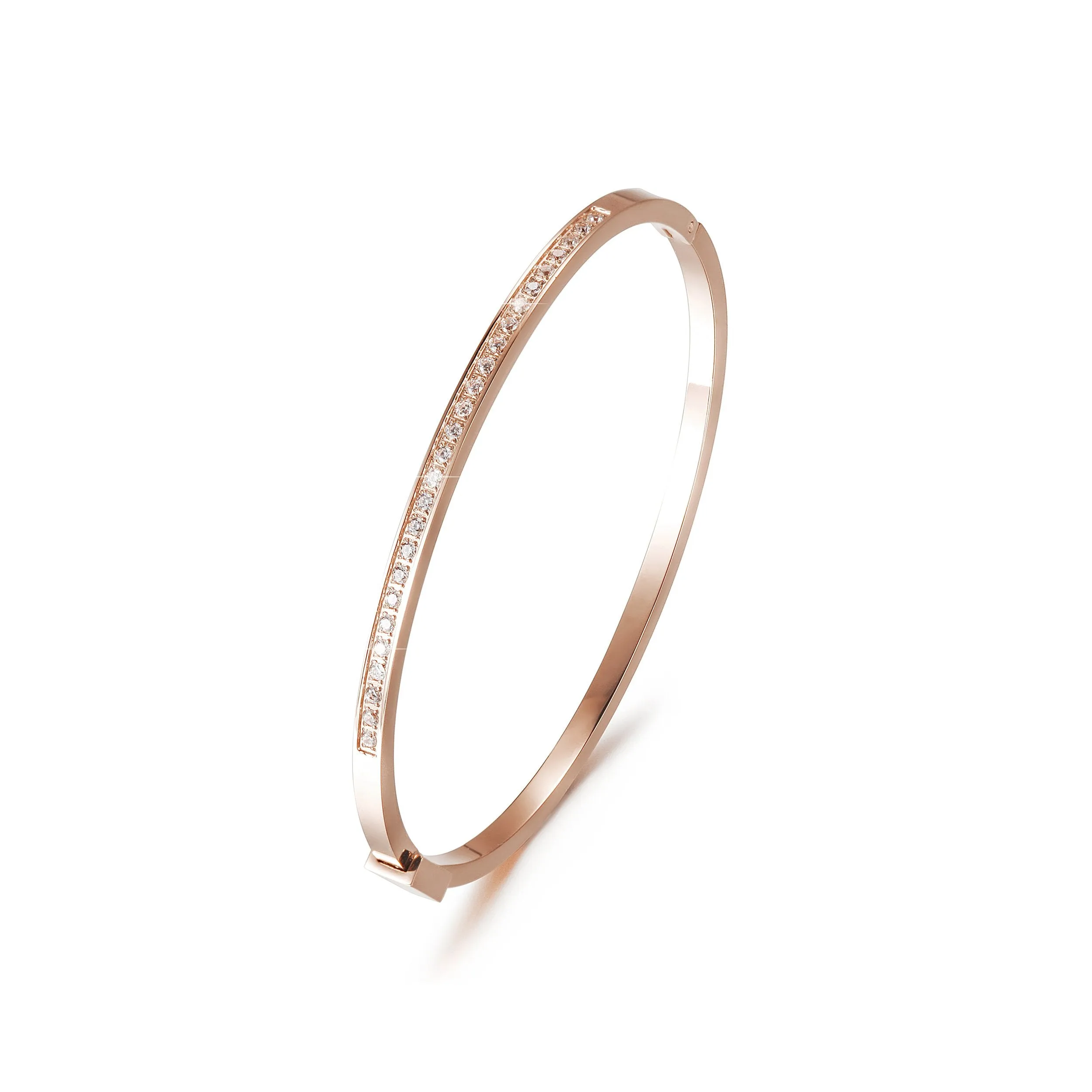 Thin Stackable Bangles - Gold, Rose Gold, Silver CZ Pave Bracelets for Women