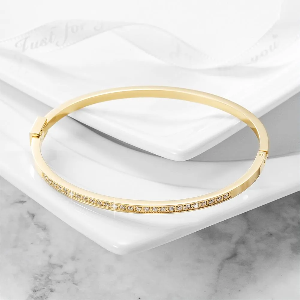 Thin Stackable Bangles - Gold, Rose Gold, Silver CZ Pave Bracelets for Women