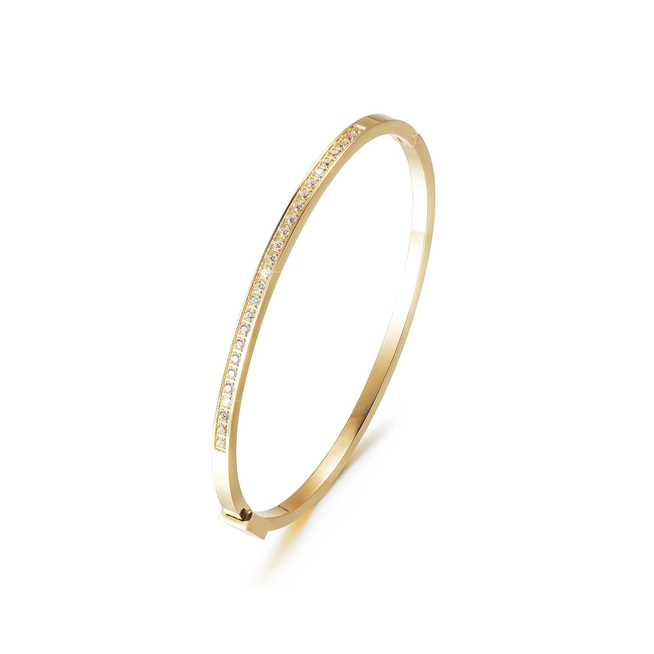 Thin Stackable Bangles - Gold, Rose Gold, Silver CZ Pave Bracelets for Women