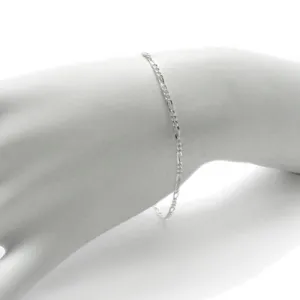 Thin Sterling Silver Figaro Chain Bracelet-Anklet in 1.5mm (Gauge 050) width. Available in 6 Lengths.