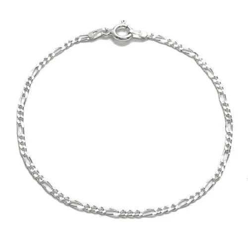Thin Sterling Silver Figaro Chain Bracelet-Anklet in 1.5mm (Gauge 050) width. Available in 6 Lengths.
