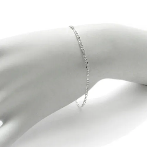 Thin Sterling Silver Figaro Chain Bracelet-Anklet in 1.5mm (Gauge 050) width. Available in 6 Lengths.