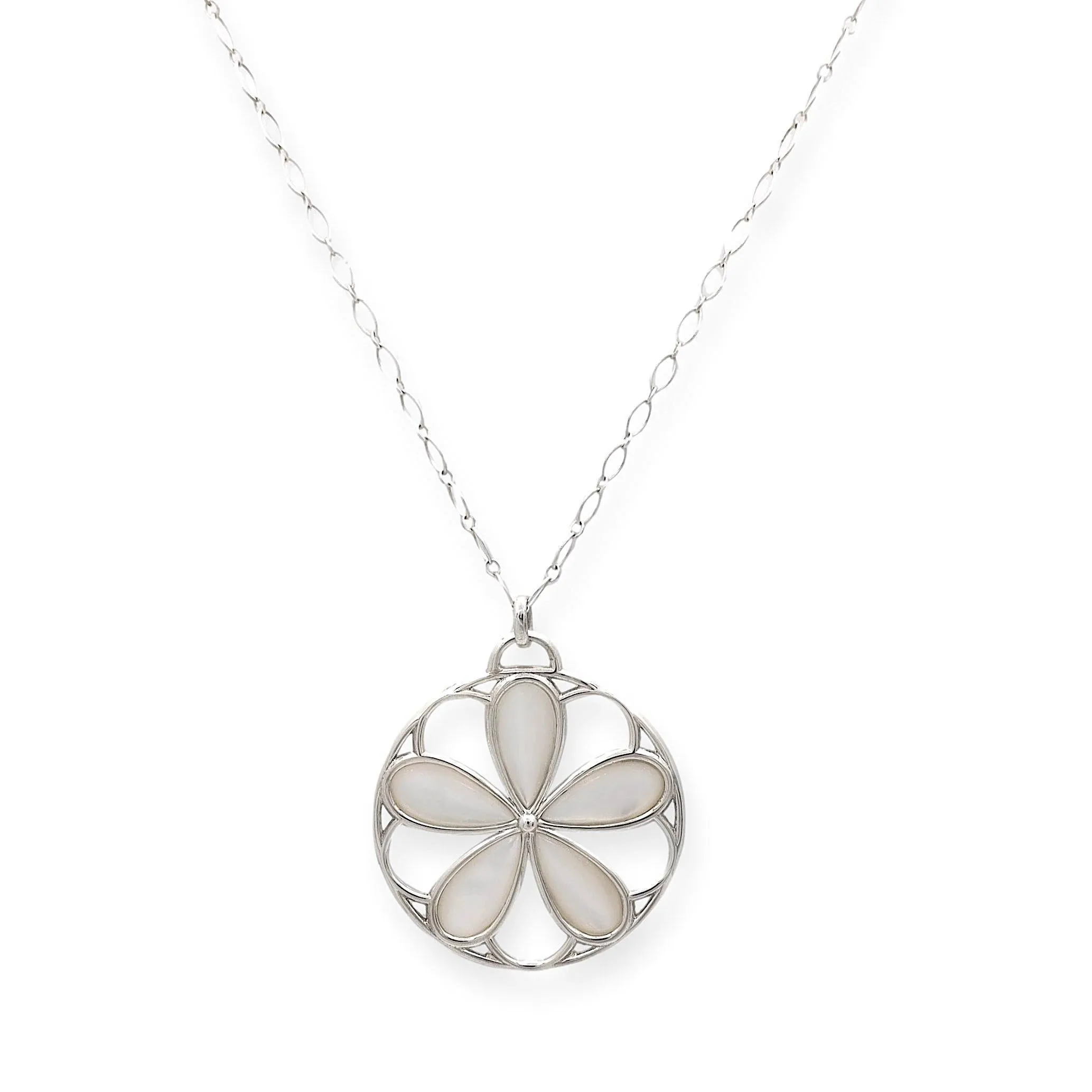Tiffany & Co. Sterling Silver Mother of Pearl Daisy Flower Pendant Link Necklace