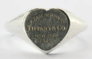 Tiffany & Co Sterling Silver Return to Tiffany Signet Heart Ring Size 5.75