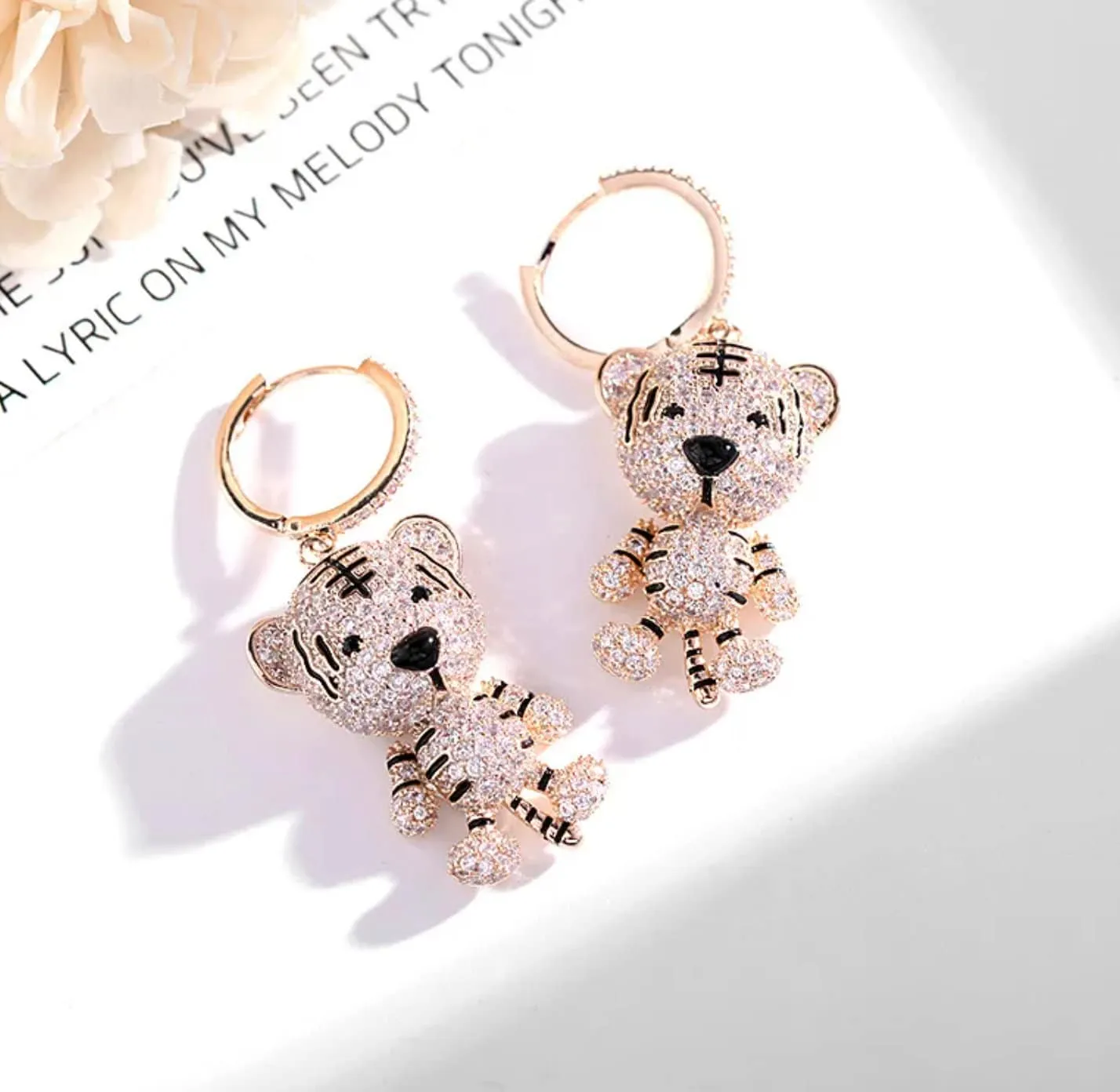 Tiger Earrings | Diamond Earrings | Diamond Tiger Earrings | Womens Earrings | Hoop Earrings | Womens Diamond Earrings | Charm Earrings