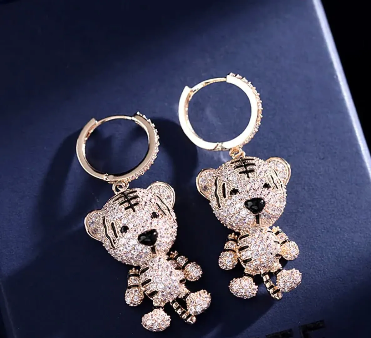 Tiger Earrings | Diamond Earrings | Diamond Tiger Earrings | Womens Earrings | Hoop Earrings | Womens Diamond Earrings | Charm Earrings