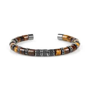 Tiger Eye & Black Beads Cuff Bracelet