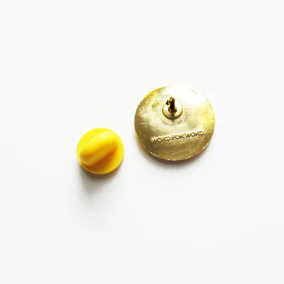 Time Will Pass Round Metal Pin in Black and Gold