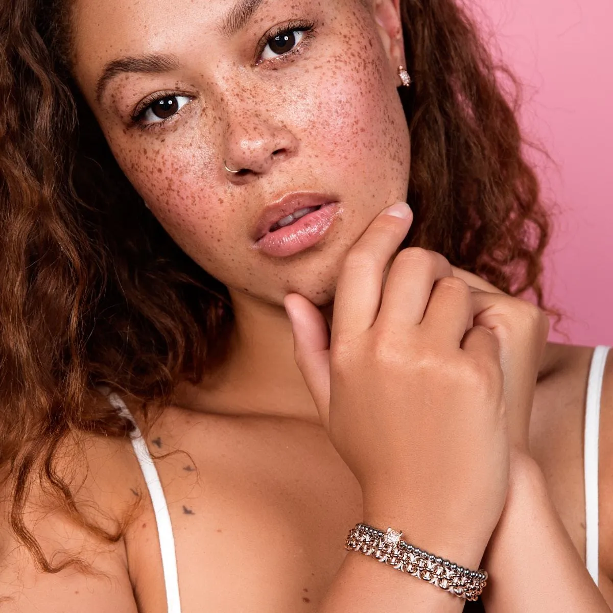 Tree Sloth Links | Mini Kismet Bracelet | White x Rose Gold