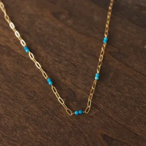 Turquoise Bead Paperclip Link Necklace