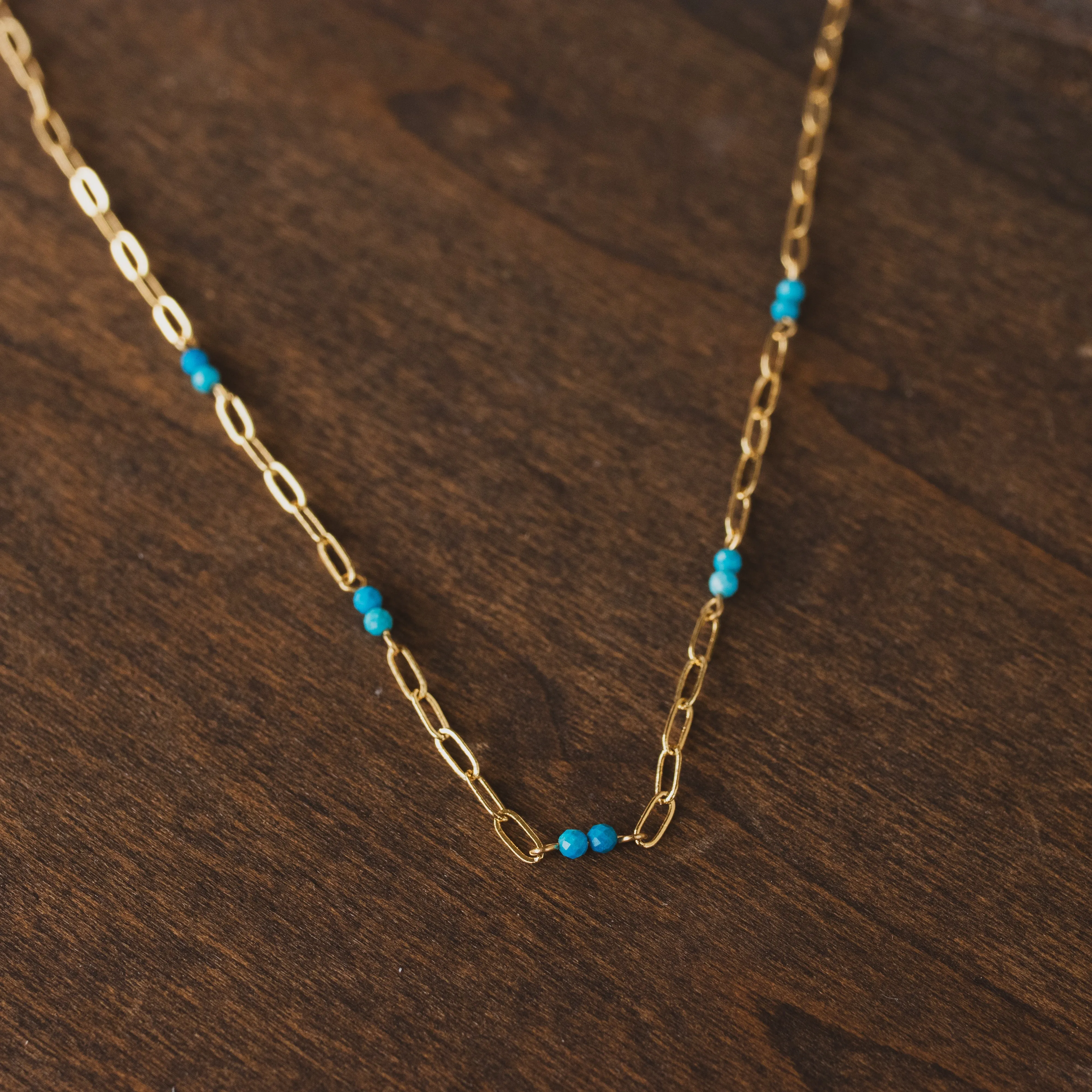 Turquoise Bead Paperclip Link Necklace