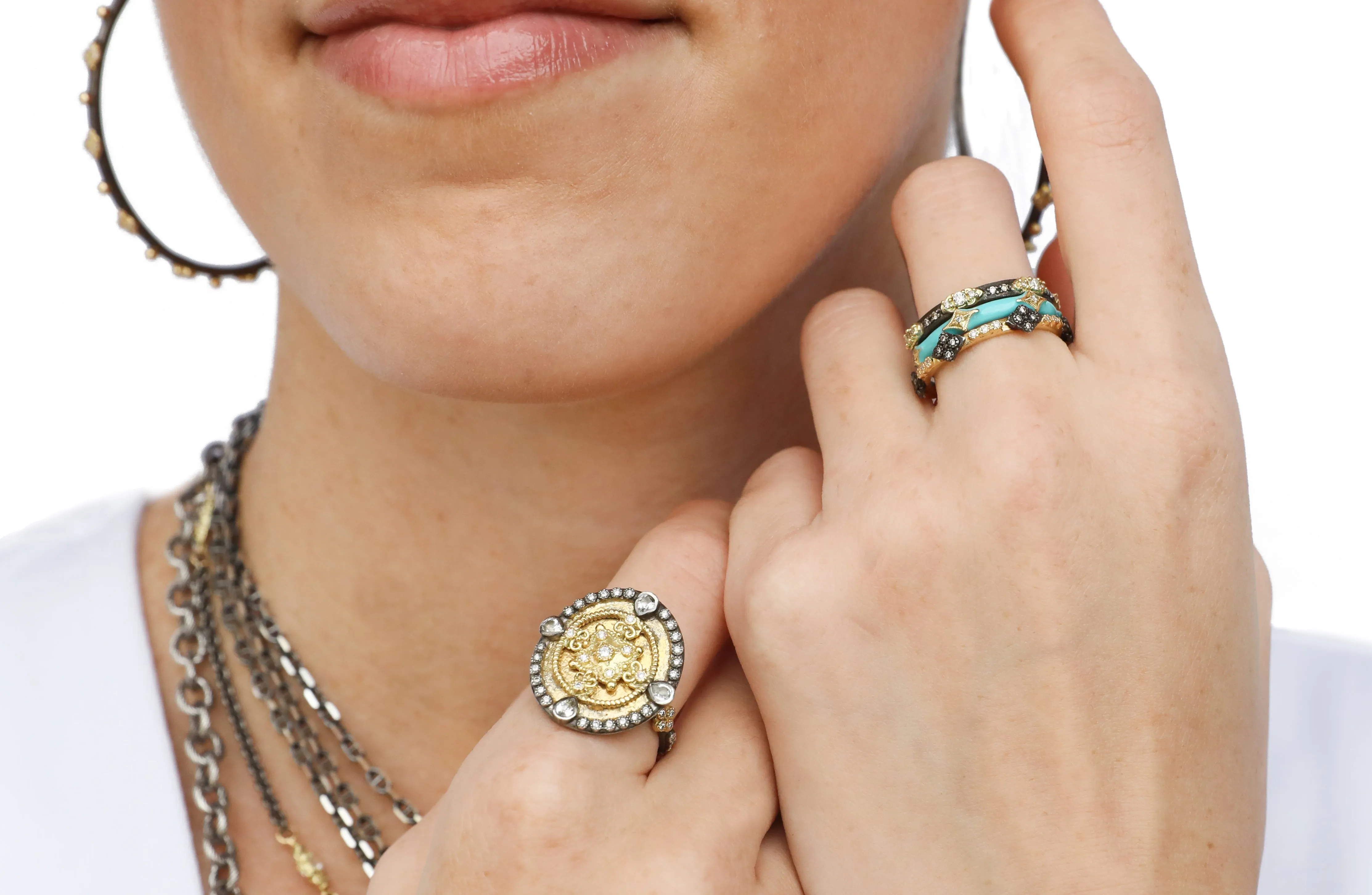 Turquoise Enamel Crivelli Stack Band Ring