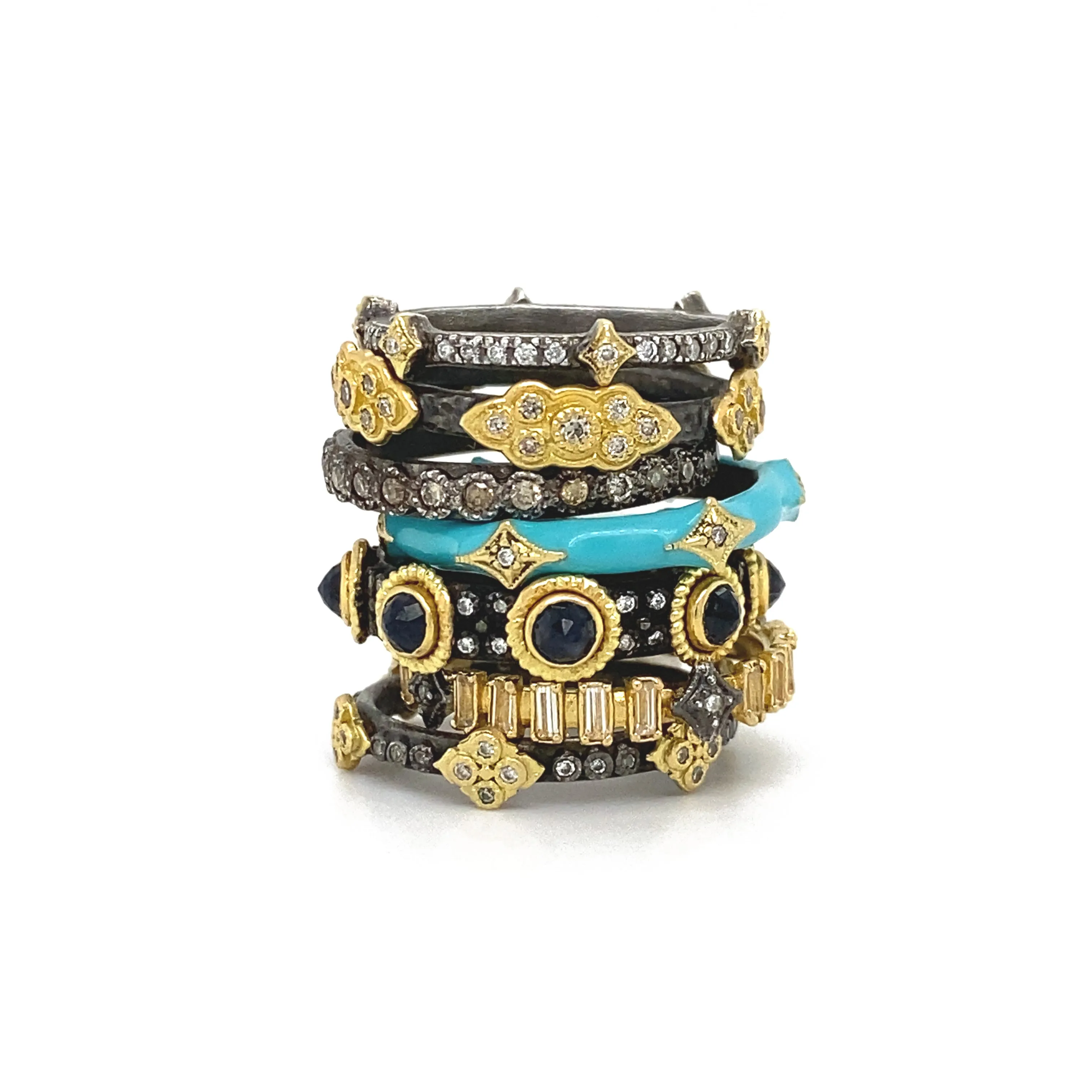 Turquoise Enamel Crivelli Stack Band Ring
