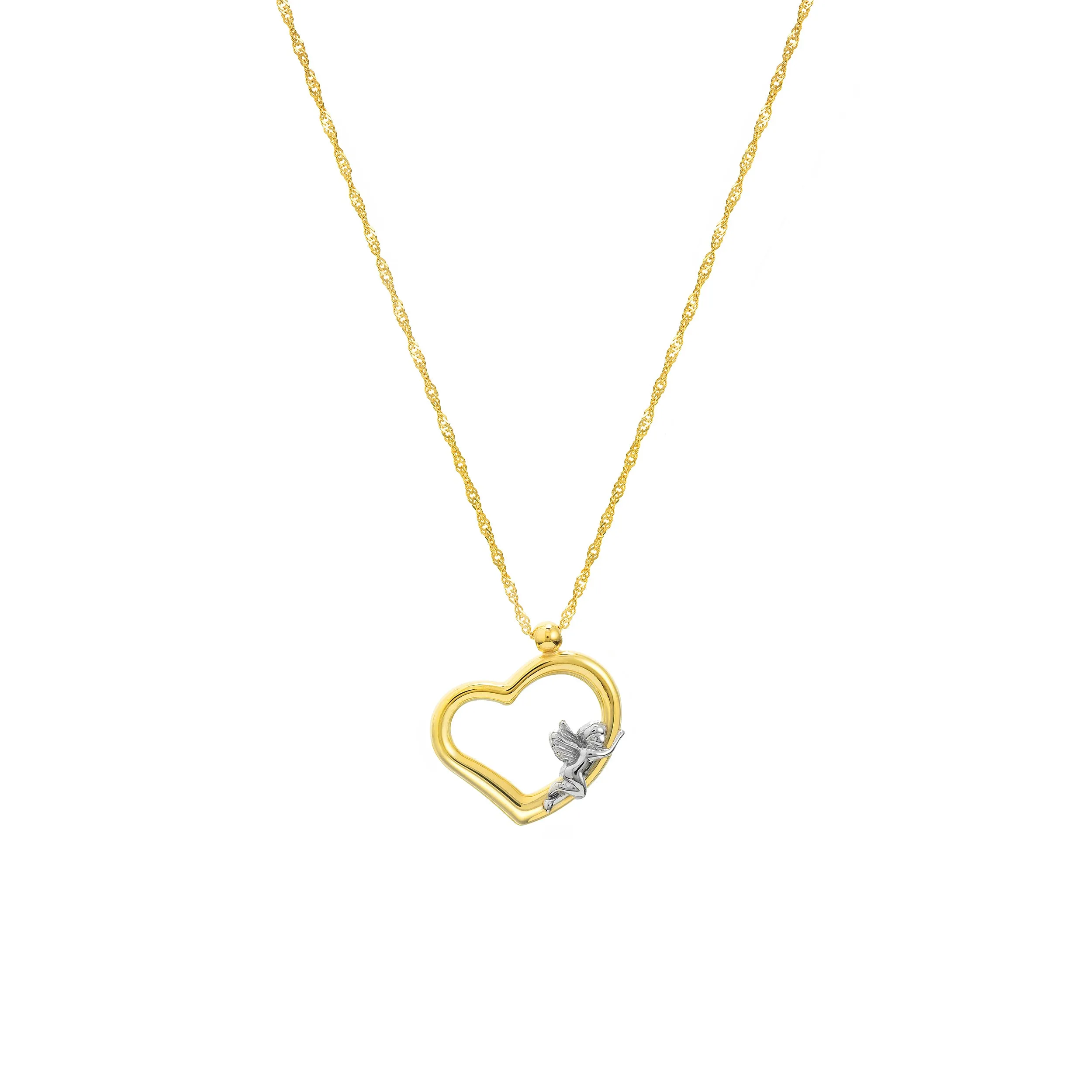 Two-Tone Angel on Open Heart Pendant Necklace
