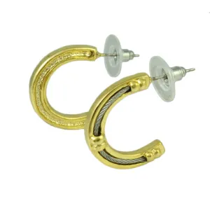 Two Tone Gold with Silver Rope Semi Hoop Pierced Earring - FN902E
