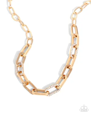 Understated Shimmer - Gold - Paperclip Chain White Rhinestone Paparazzi Short Necklace