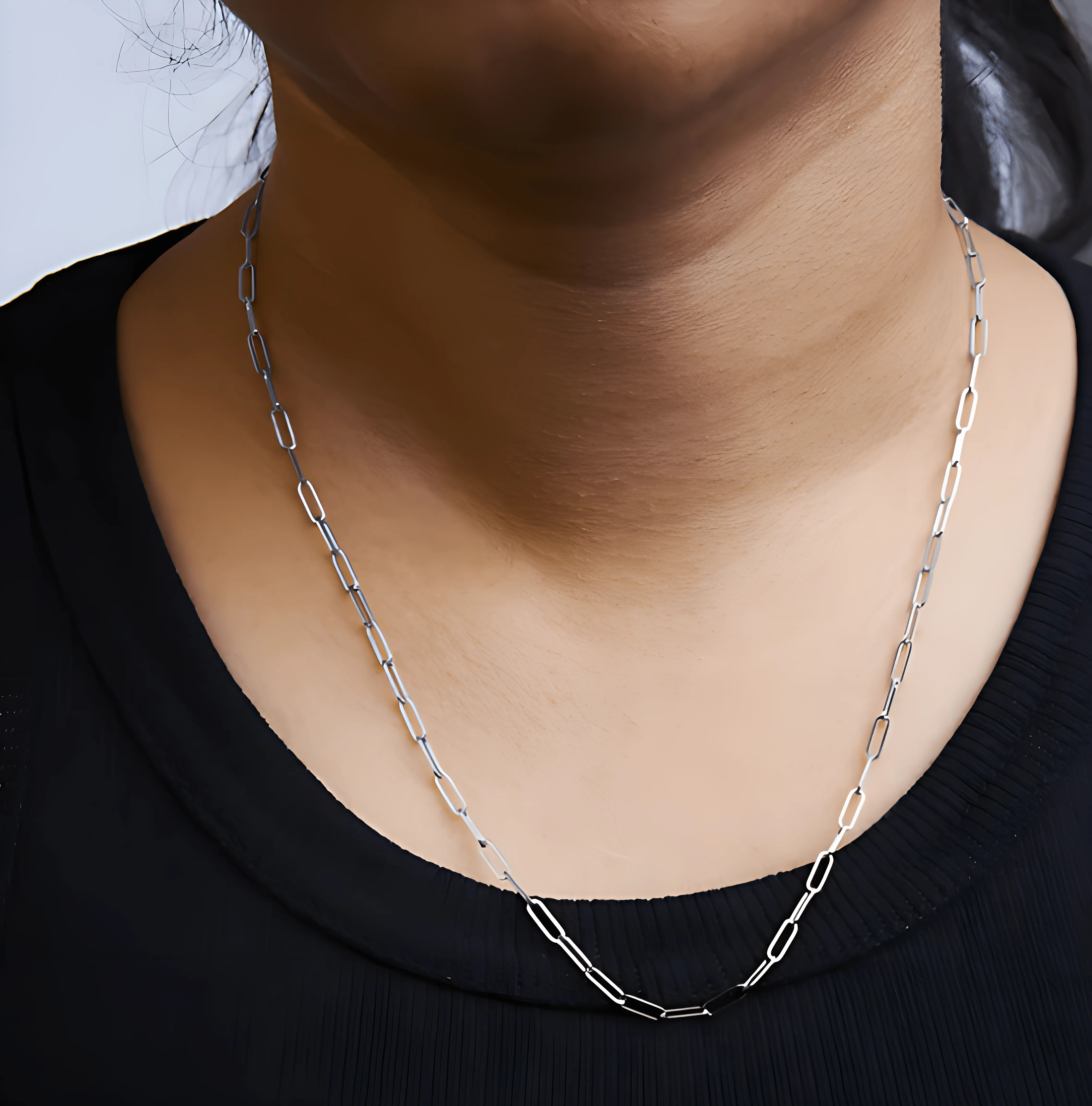 Unisex Solid 14K Gold 2.5mm Paperclip Chain Necklace