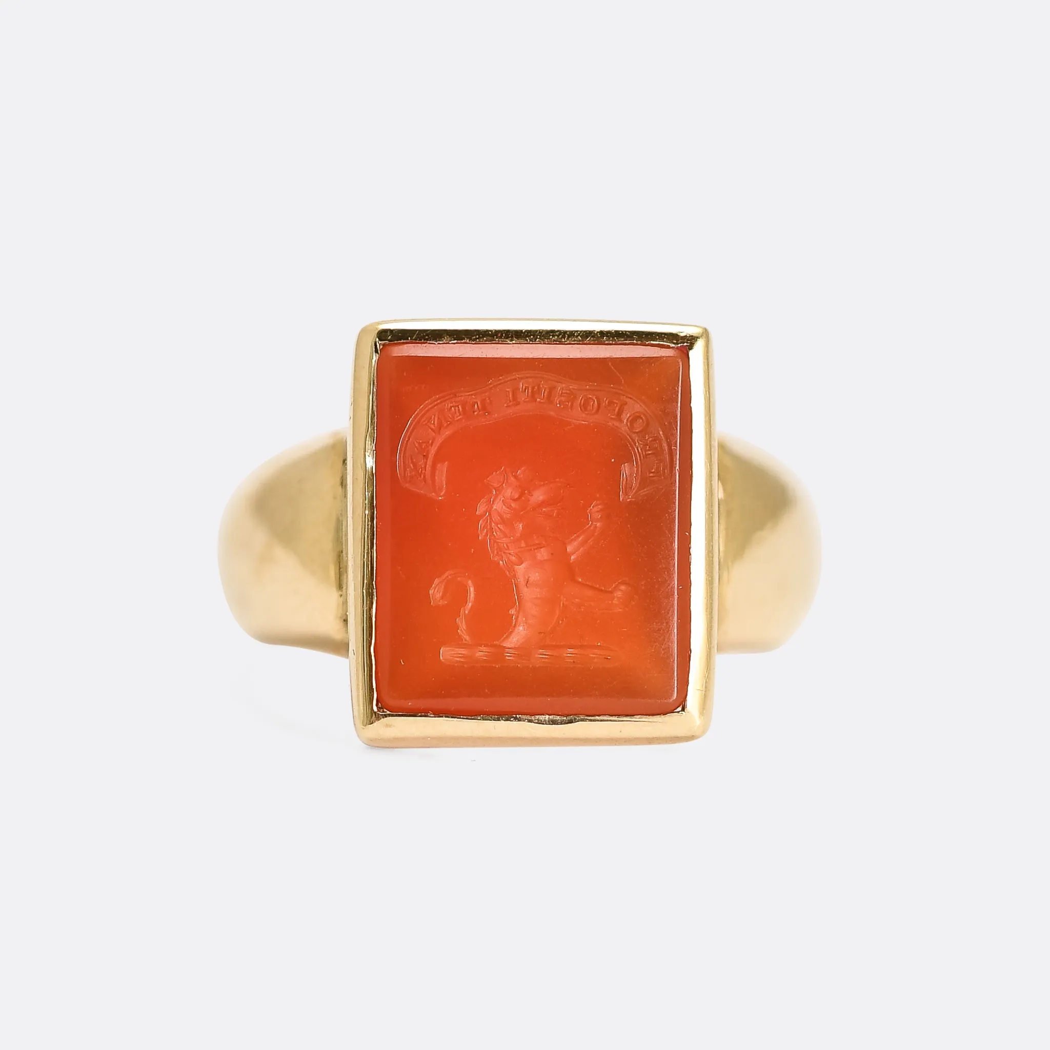 Victorian Carnelian Lion Crest Signet Ring