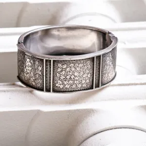 Victorian Ivy Leaves Silver Cuff Bangle