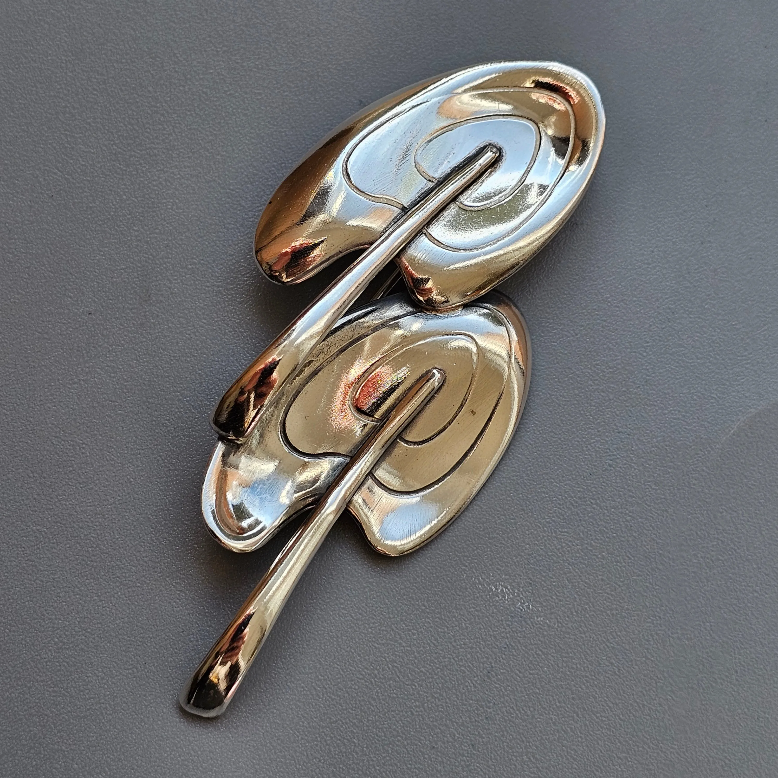 Vintage 1960s Finnish Modernist Silver Double Leaf Brooch by Elis Kauppi, Kupittaan Kulta