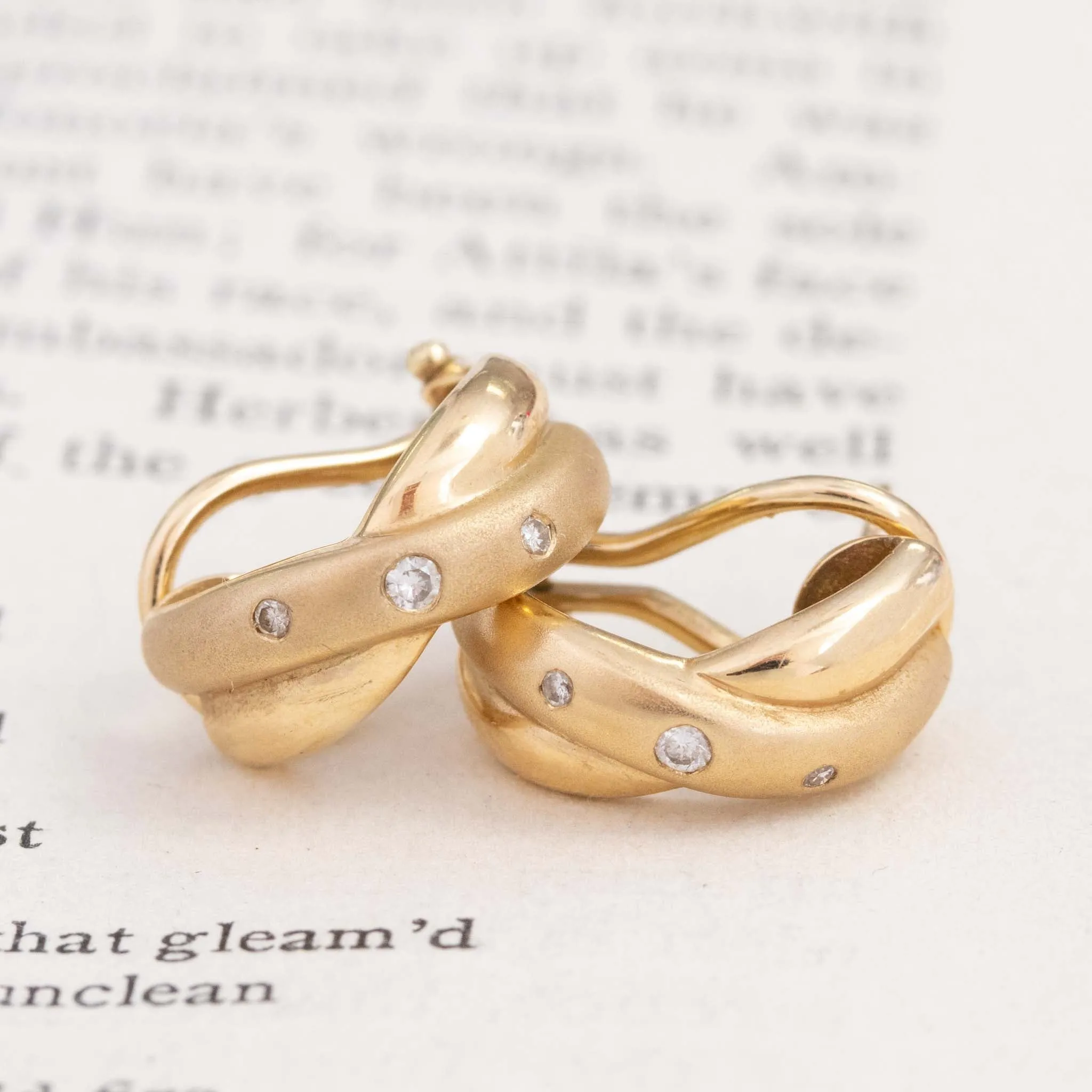 Vintage Diamond Twisted Hoop Earrings