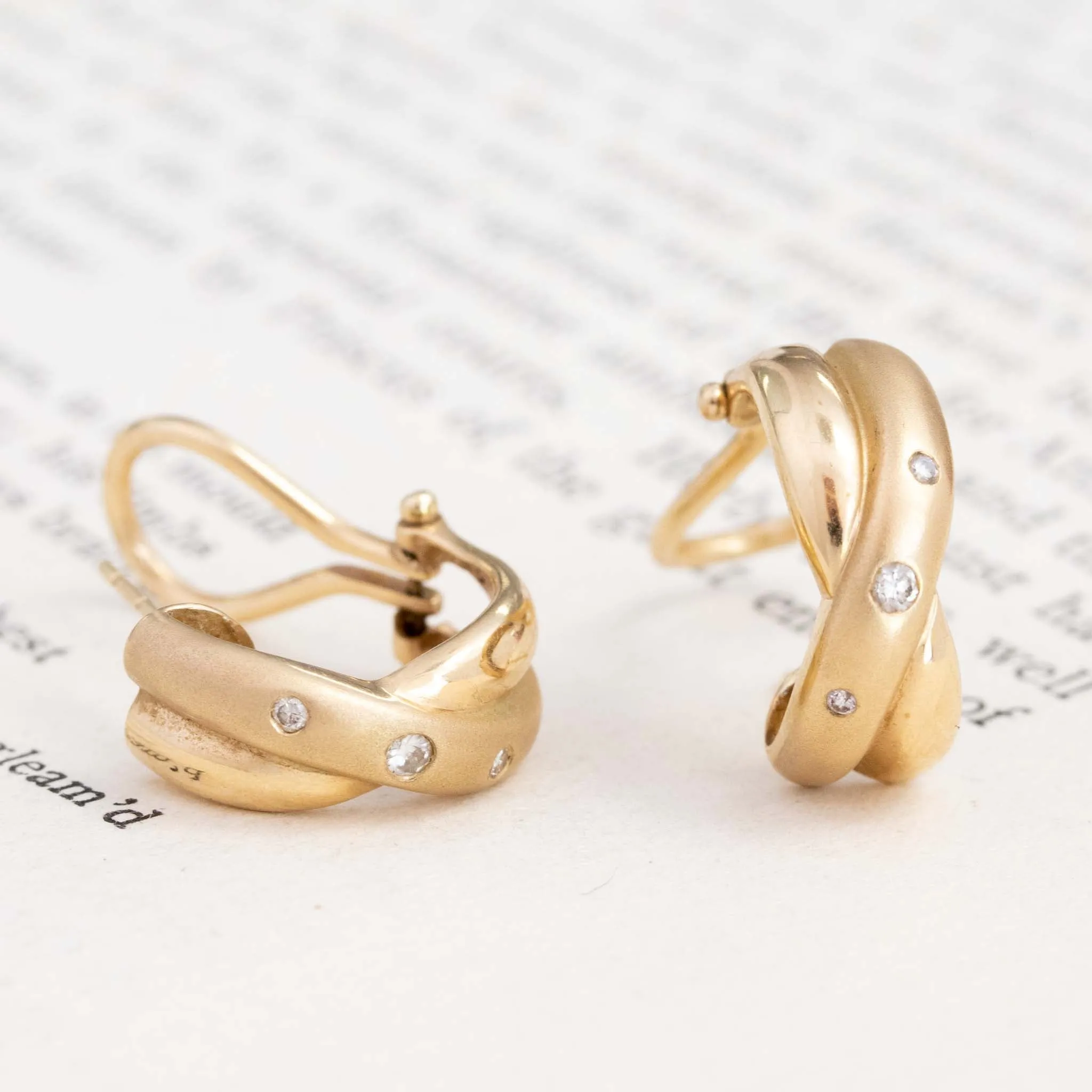 Vintage Diamond Twisted Hoop Earrings