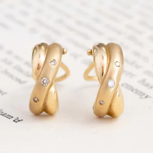 Vintage Diamond Twisted Hoop Earrings
