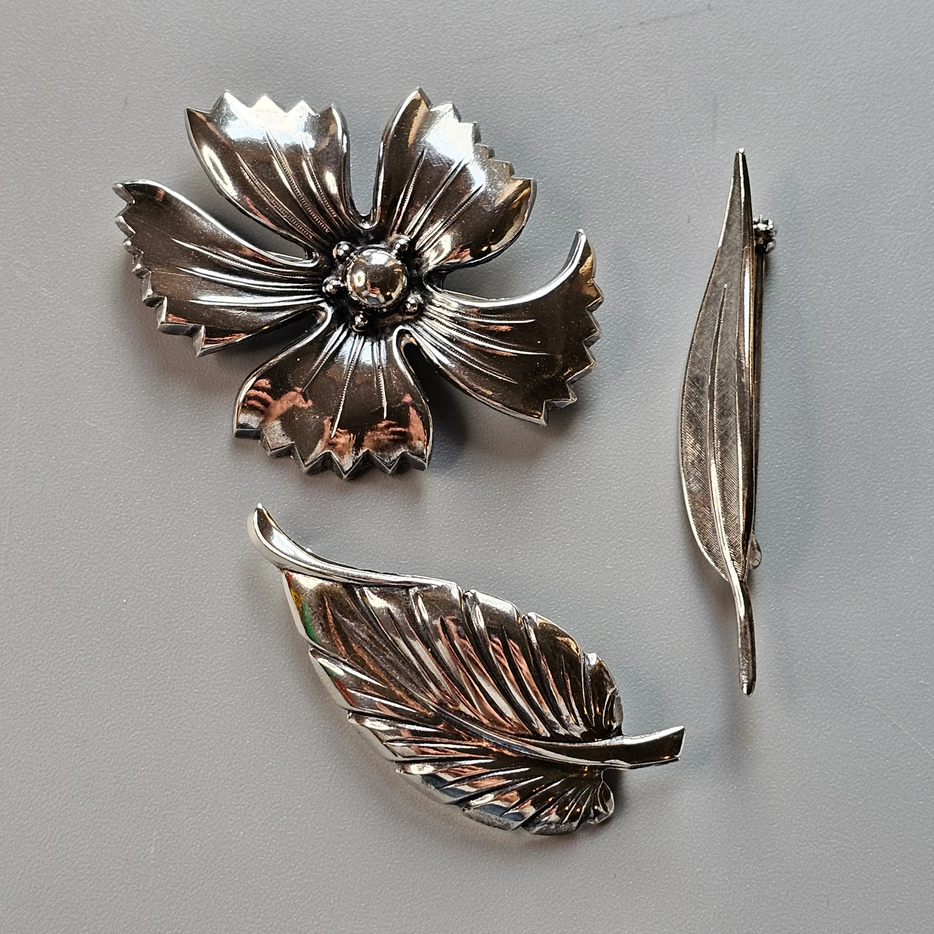 Vintage Silver Brooch Collection - Modernist & Floral Designs