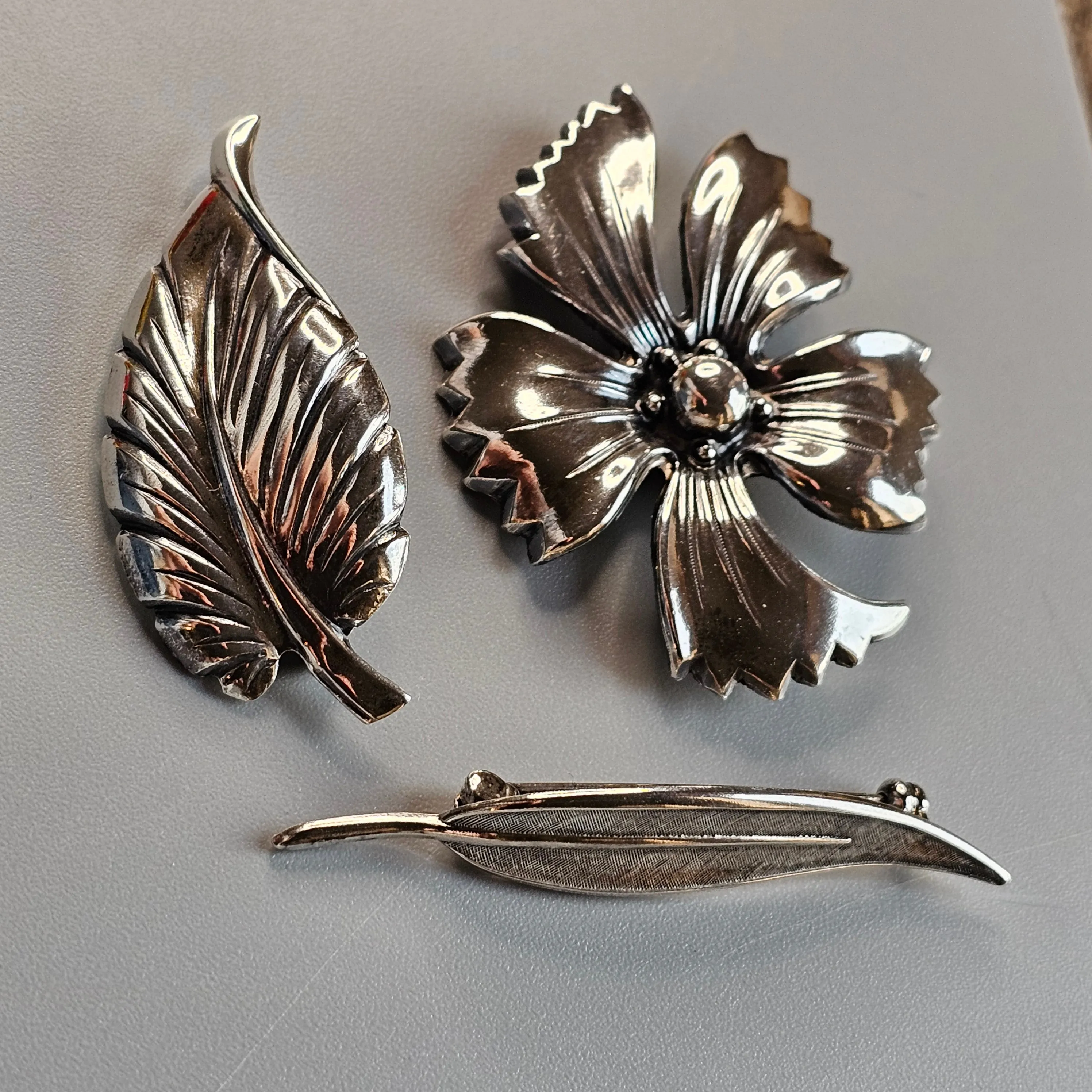 Vintage Silver Brooch Collection - Modernist & Floral Designs