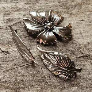 Vintage Silver Brooch Collection - Modernist & Floral Designs