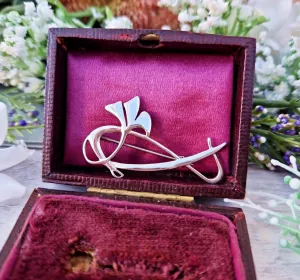 Vintage Sterling Silver Designer Pat Cheney Art Nouveau Style Flower Brooch Pin
