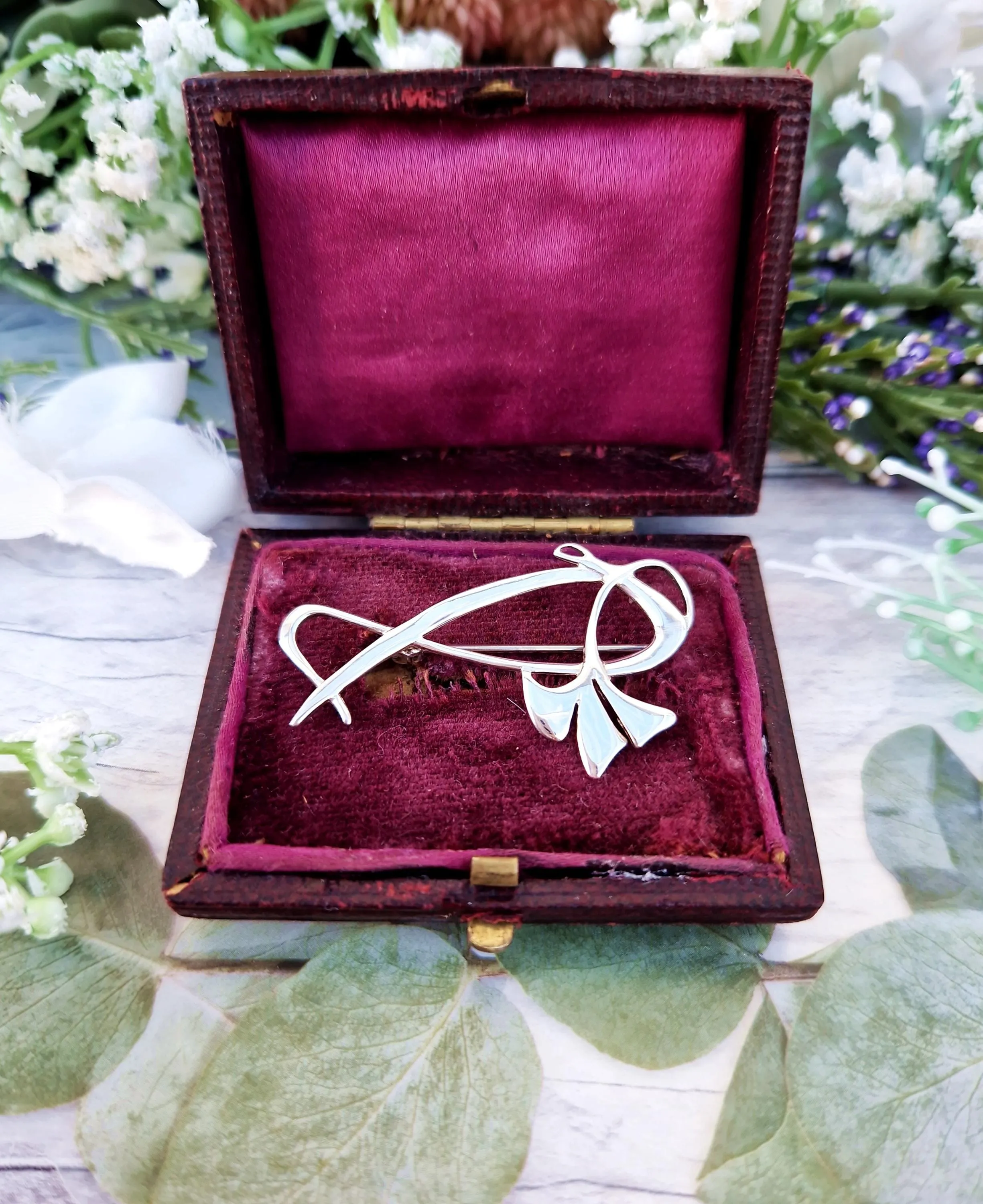 Vintage Sterling Silver Designer Pat Cheney Art Nouveau Style Flower Brooch Pin