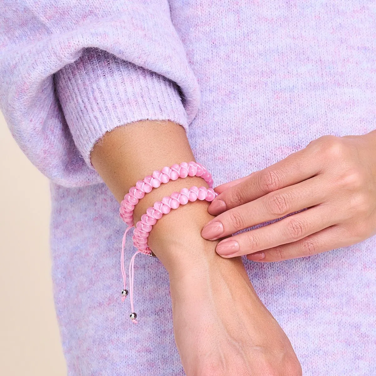 Watermelon | Silver | Cheshire Glass Double Macrame Bracelet