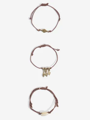 Westside Accessories Brown Boho Shell Bracelet Set - Pack of 3