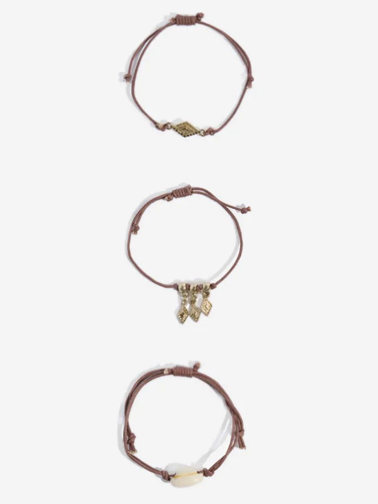 Westside Accessories Brown Boho Shell Bracelet Set - Pack of 3