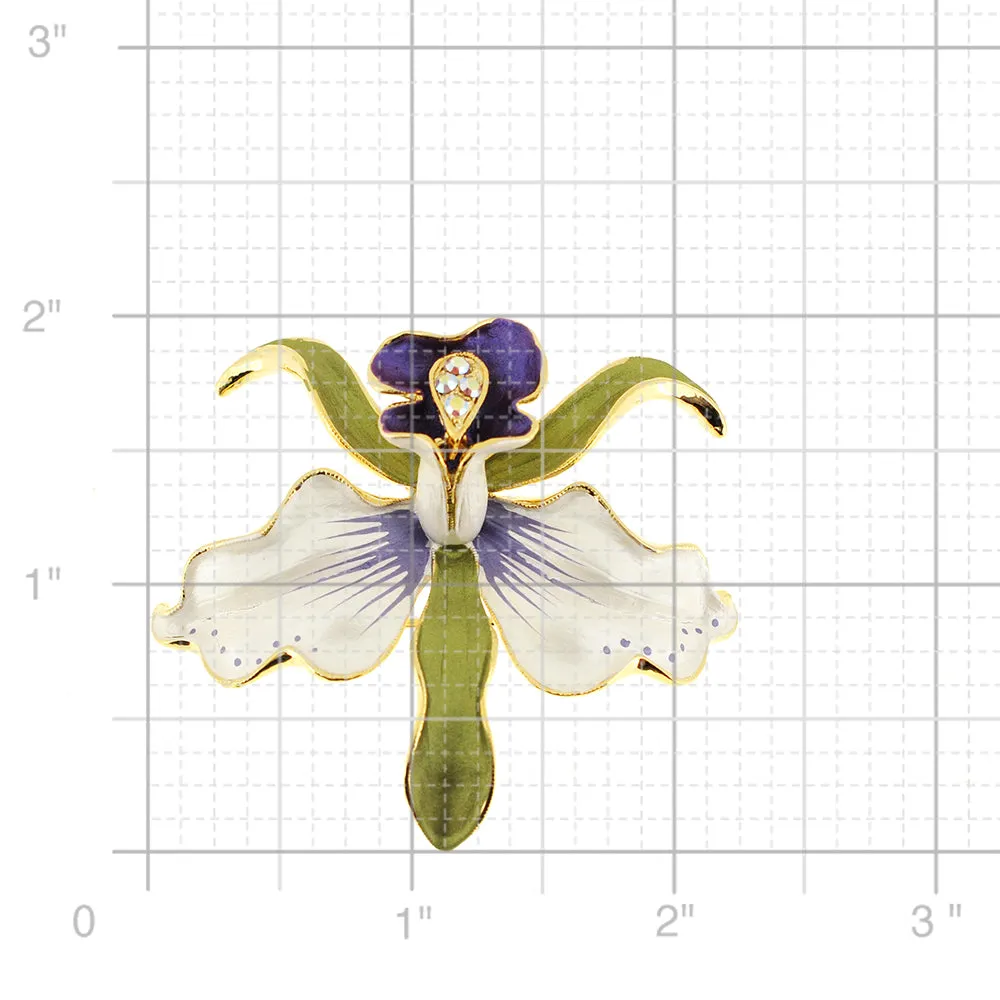White and Purple Orchid Flower Swarovski Crystal pin brooch
